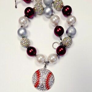 Girls Bubble Chunky Bead Necklace - BASEBALL